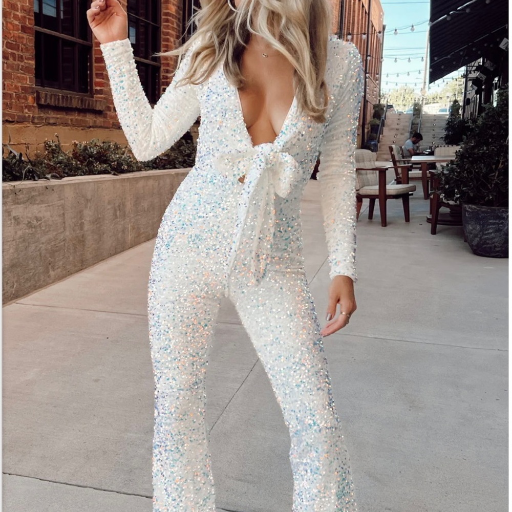 Show Me Your MuMu White Sequin Jumpsuit